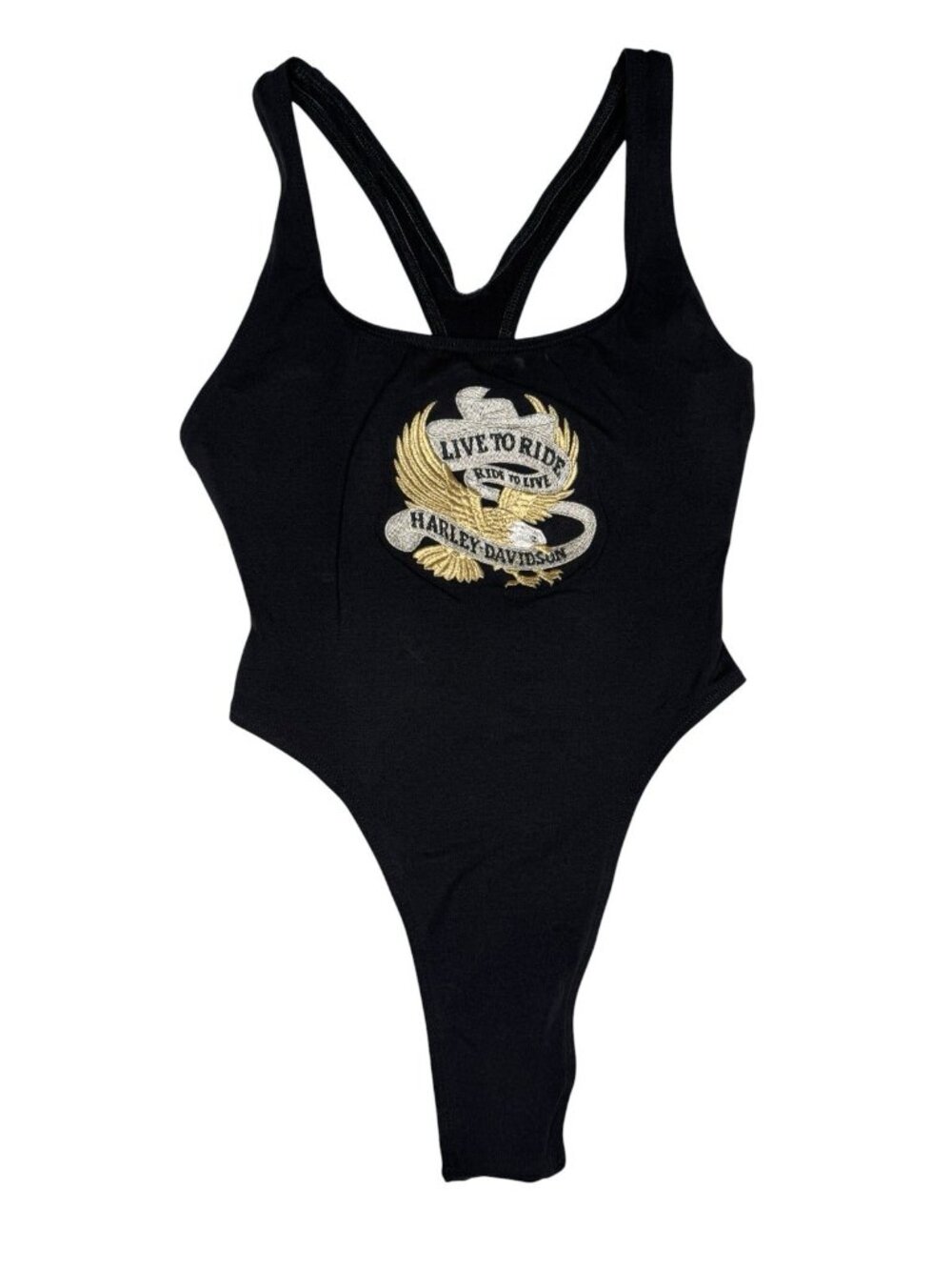 Vintage Harley Davidson Live to Ride Black One-Piece Swimsuit Y2K
